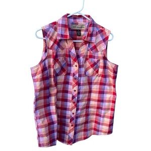 Bit & Bridle Red and Pink Plaid Sleeveless Top